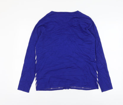 Mund Flowers Womens Blue Scoop Neck Geometric Viscose Full Zip Jumper Size S