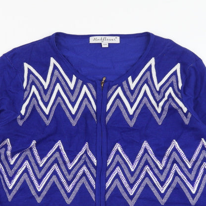 Mund Flowers Womens Blue Scoop Neck Geometric Viscose Full Zip Jumper Size S
