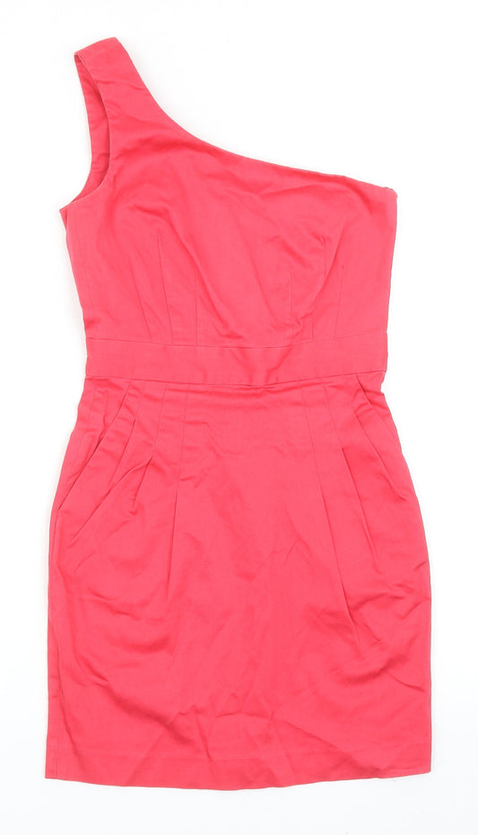 French Connection Womens Pink Cotton Bodycon Size 6 One Shoulder Zip