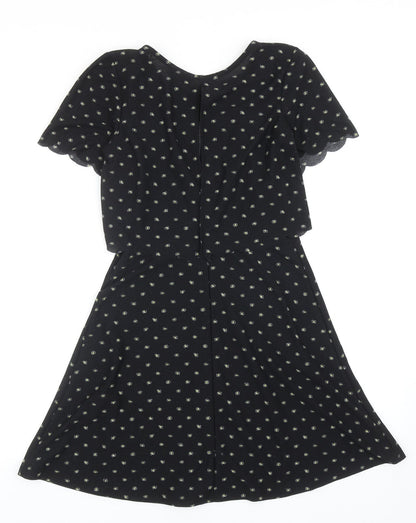 Topshop Womens Black Floral Polyester Fit & Flare Size 6 Round Neck Pullover