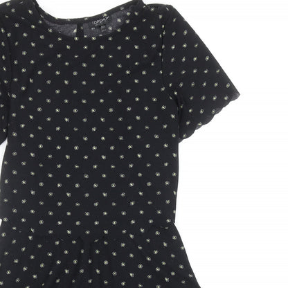 Topshop Womens Black Floral Polyester Fit & Flare Size 6 Round Neck Pullover