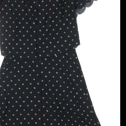 Topshop Womens Black Floral Polyester Fit & Flare Size 6 Round Neck Pullover