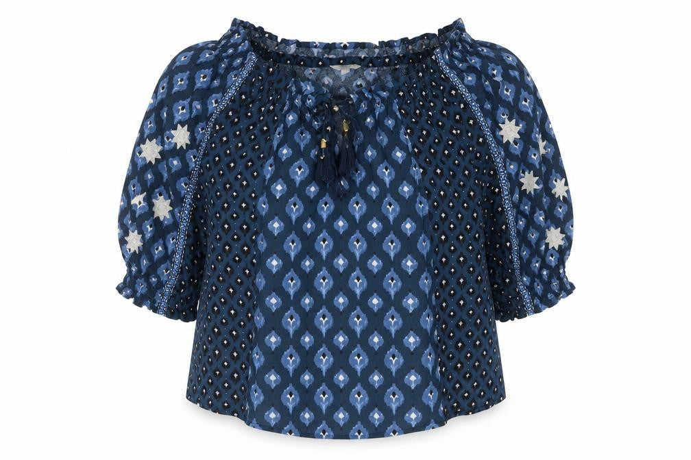 Womens UK Size S Monsoon Blue Cropped Blouse