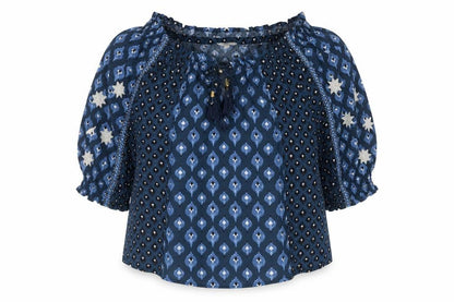 Womens UK Size S Monsoon Blue Cropped Blouse