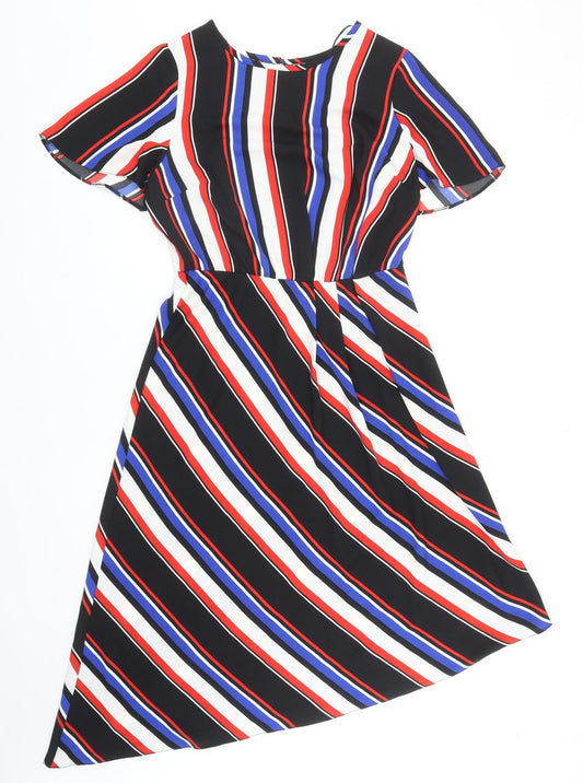 George Womens Multicoloured Striped Polyester Fit & Flare Size 10 Boat Neck Button