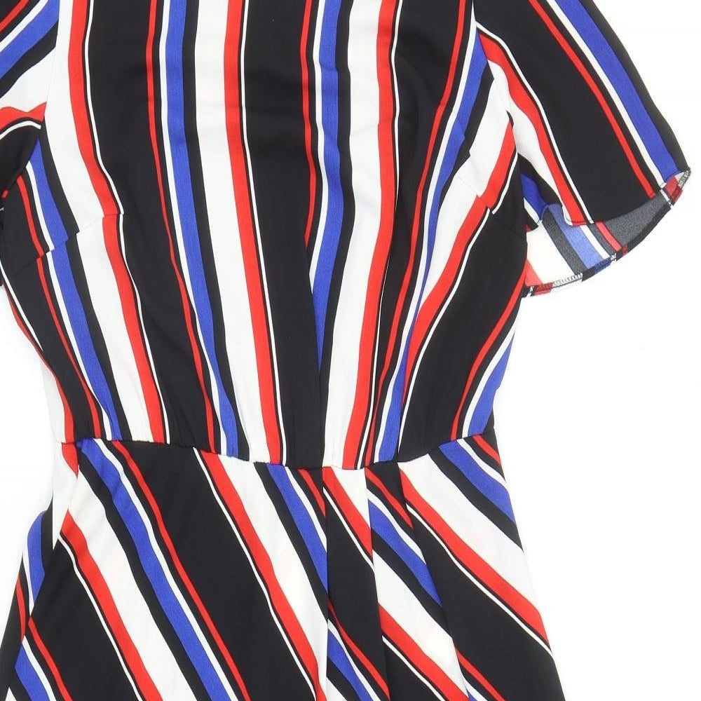 George Womens Multicoloured Striped Polyester Fit & Flare Size 10 Boat Neck Button