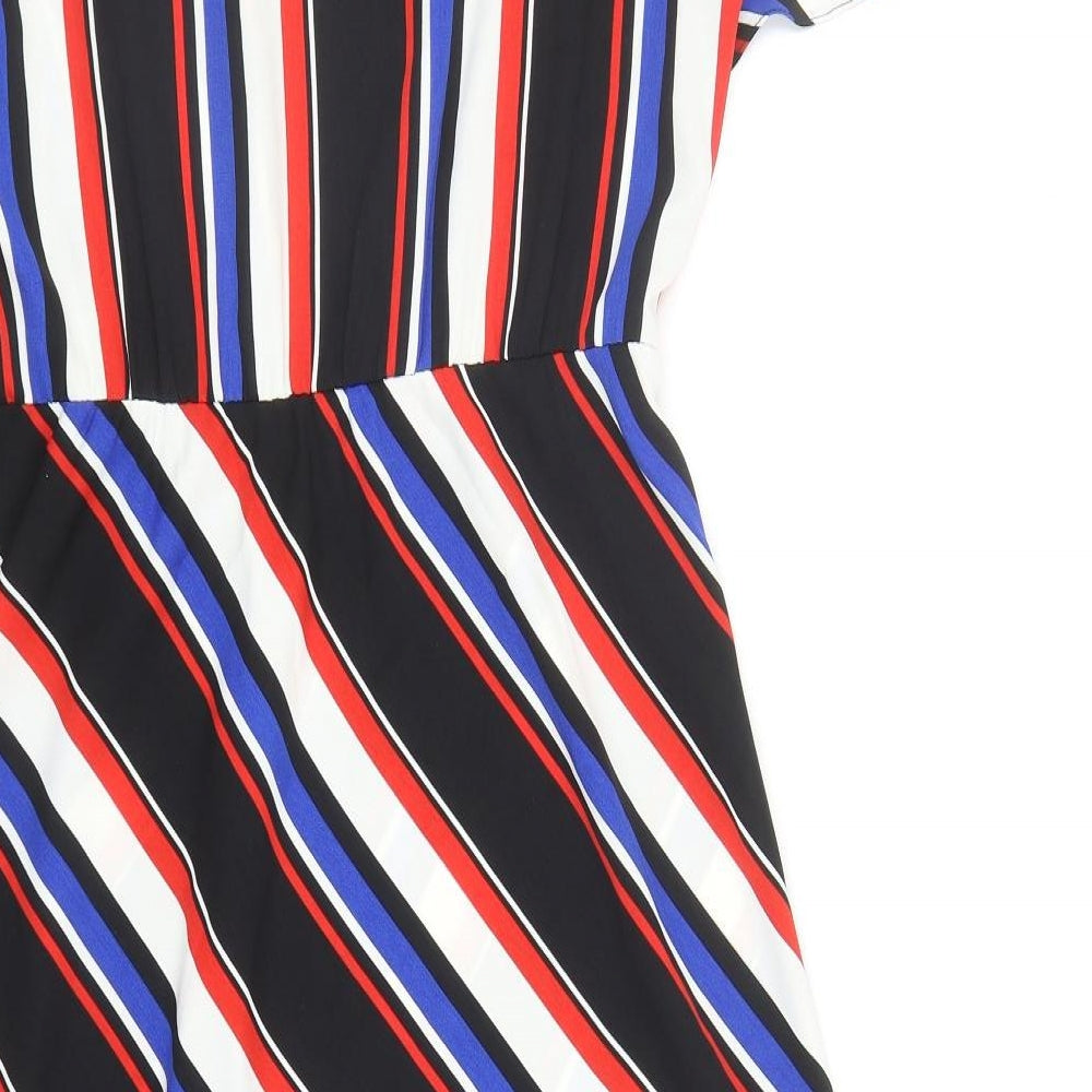 George Womens Multicoloured Striped Polyester Fit & Flare Size 10 Boat Neck Button