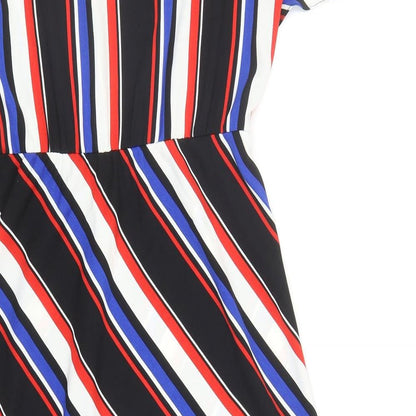 George Womens Multicoloured Striped Polyester Fit & Flare Size 10 Boat Neck Button