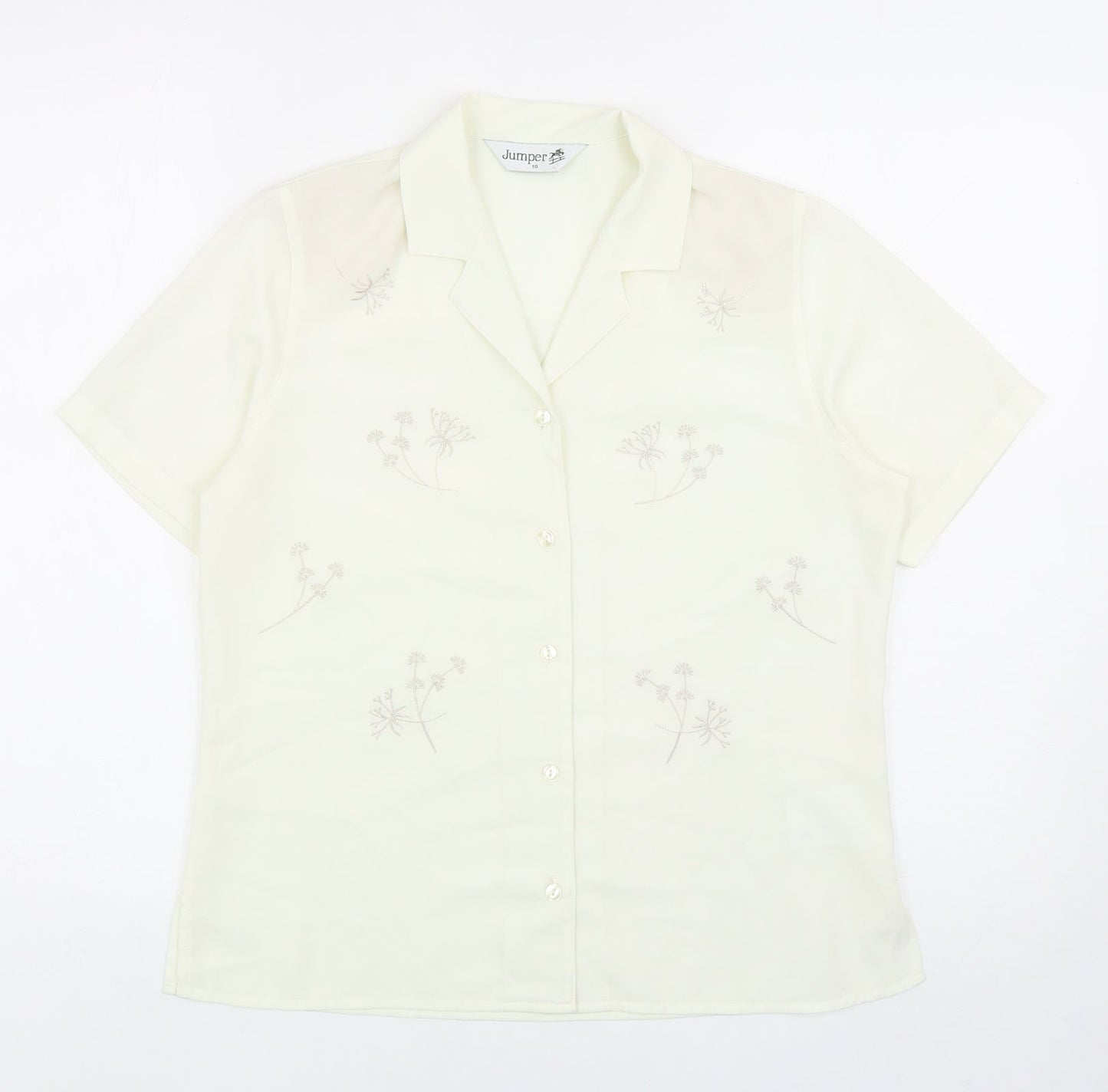 Jumper Womens Ivory Floral Polyester Basic Button-Up Size 10 Collared