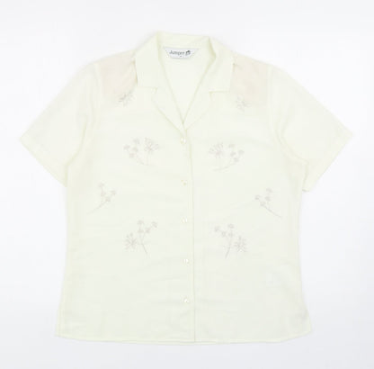 Jumper Womens Ivory Floral Polyester Basic Button-Up Size 10 Collared