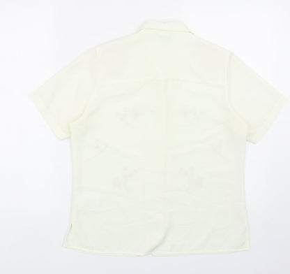 Jumper Womens Ivory Floral Polyester Basic Button-Up Size 10 Collared
