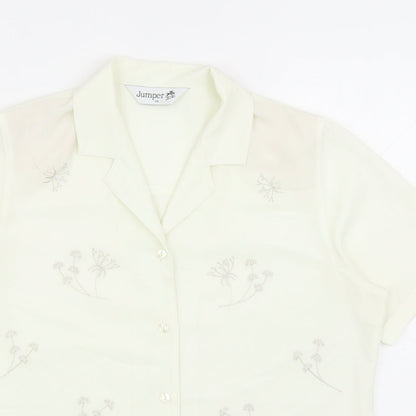 Jumper Womens Ivory Floral Polyester Basic Button-Up Size 10 Collared