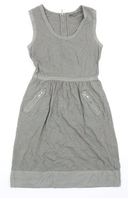 Mint Velvet Womens Green Cotton Tank Dress Size 8 Scoop Neck Zip
