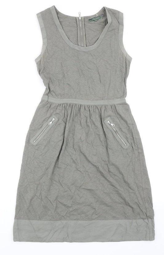 Mint Velvet Womens Green Cotton Tank Dress Size 8 Scoop Neck Zip