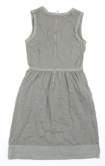 Mint Velvet Womens Green Cotton Tank Dress Size 8 Scoop Neck Zip