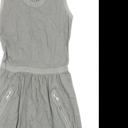 Mint Velvet Womens Green Cotton Tank Dress Size 8 Scoop Neck Zip