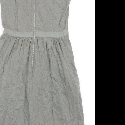 Mint Velvet Womens Green Cotton Tank Dress Size 8 Scoop Neck Zip