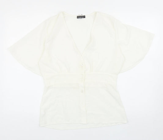 Boohoo Womens White Polyester Basic Blouse Size 14 V-Neck - Angel Sleeve