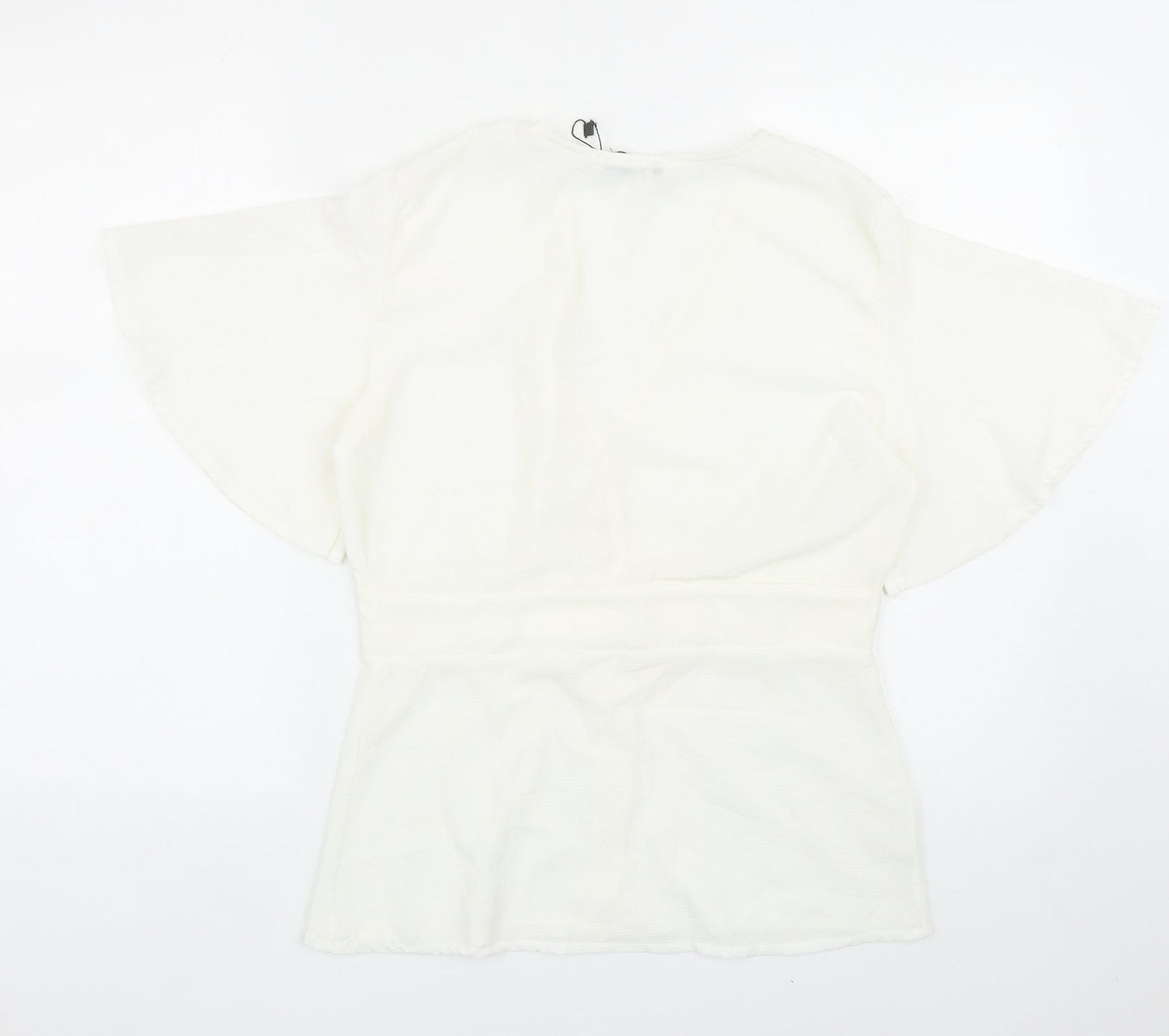 Boohoo Womens White Polyester Basic Blouse Size 14 V-Neck - Angel Sleeve