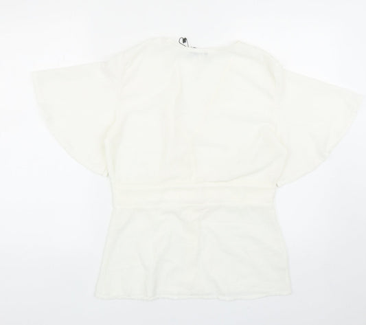 Boohoo Womens White Polyester Basic Blouse Size 14 V-Neck - Angel Sleeve