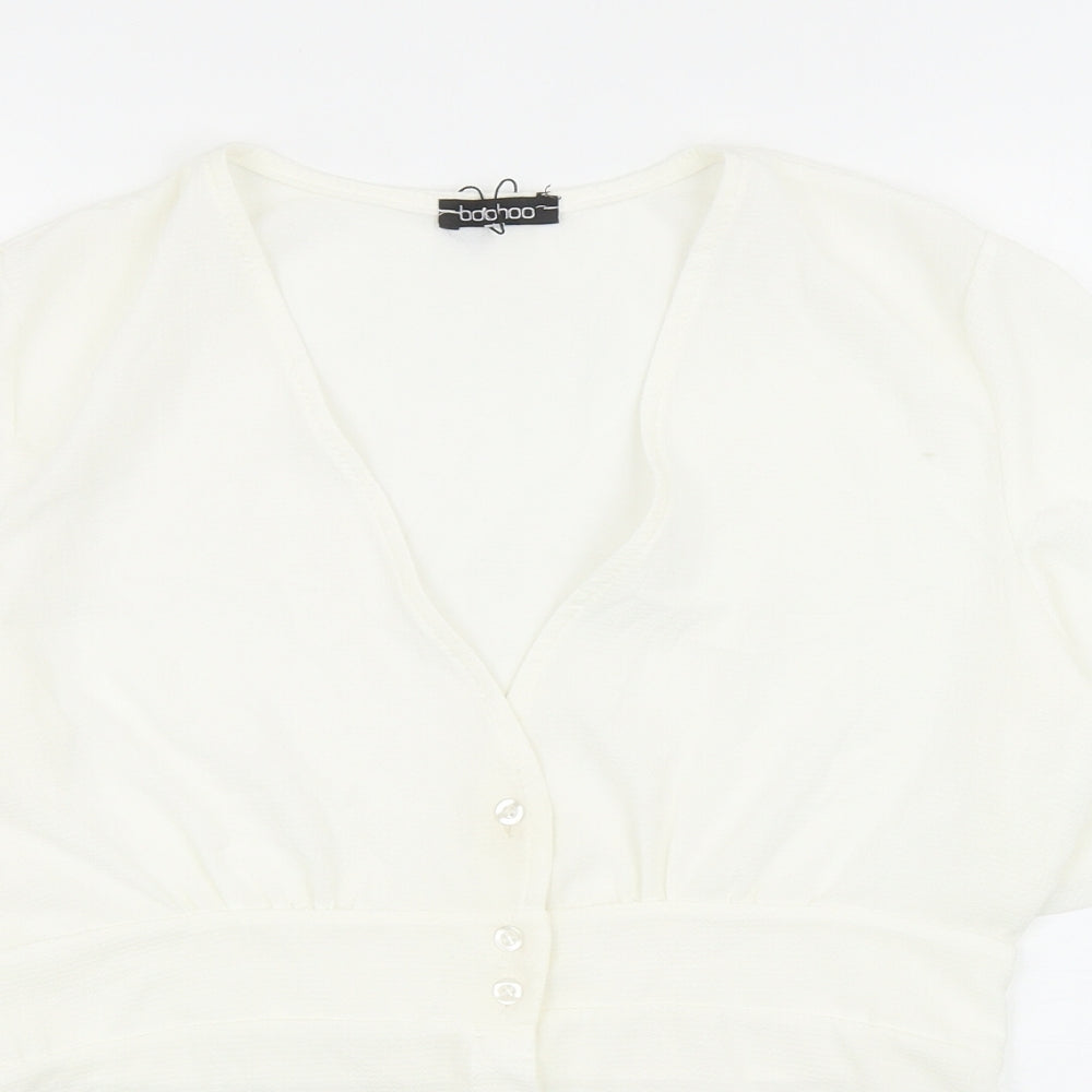 Boohoo Womens White Polyester Basic Blouse Size 14 V-Neck - Angel Sleeve