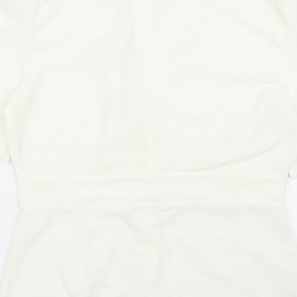 Boohoo Womens White Polyester Basic Blouse Size 14 V-Neck - Angel Sleeve