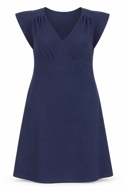 Marks and Spencer Womens Blue Herringbone Polyester A-Line Size 12 V-Neck Pullover