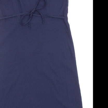 Marks and Spencer Womens Blue Herringbone Polyester A-Line Size 12 V-Neck Pullover