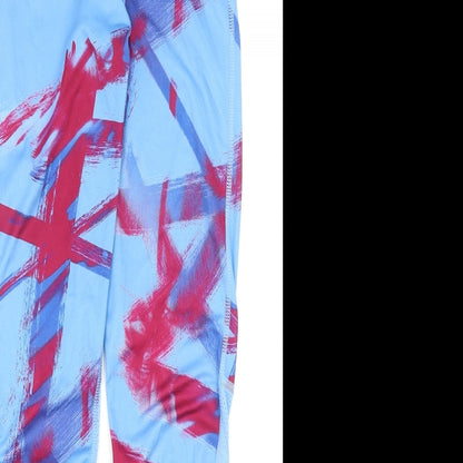 Reebok Womens Blue Geometric Polyester Compression Leggings Size XS Regular Pullover