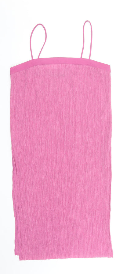 Zara Womens Pink Polyester Slip Dress Size M Square Neck Pullover