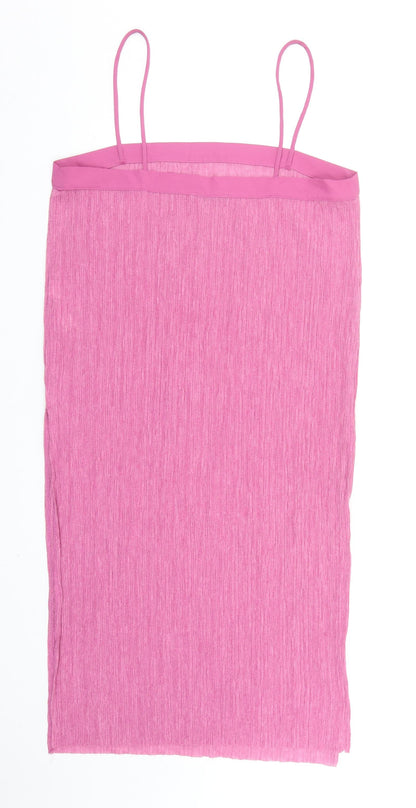 Zara Womens Pink Polyester Slip Dress Size M Square Neck Pullover
