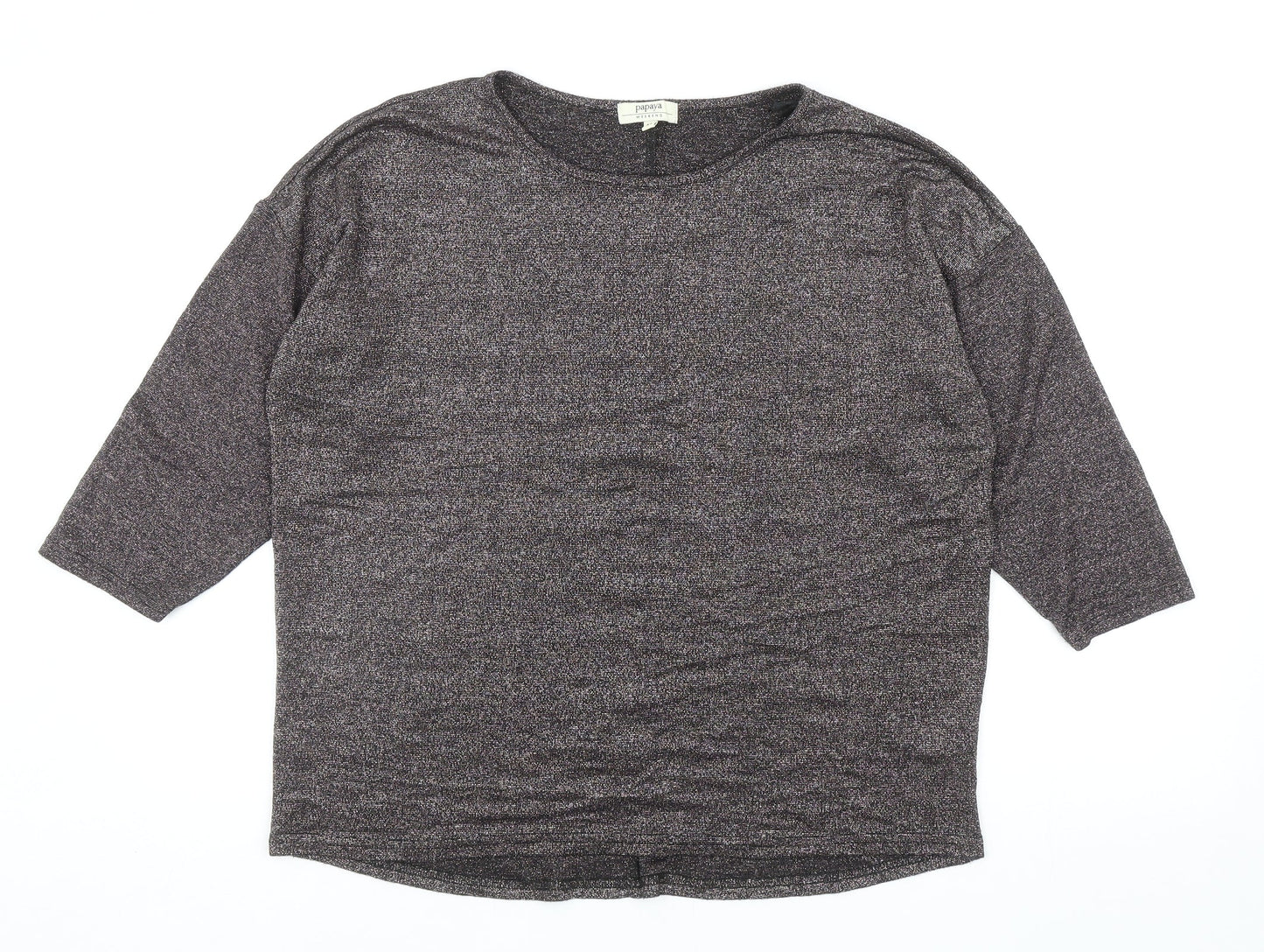 Papaya Womens Grey Viscose Basic T-Shirt Size M Boat Neck