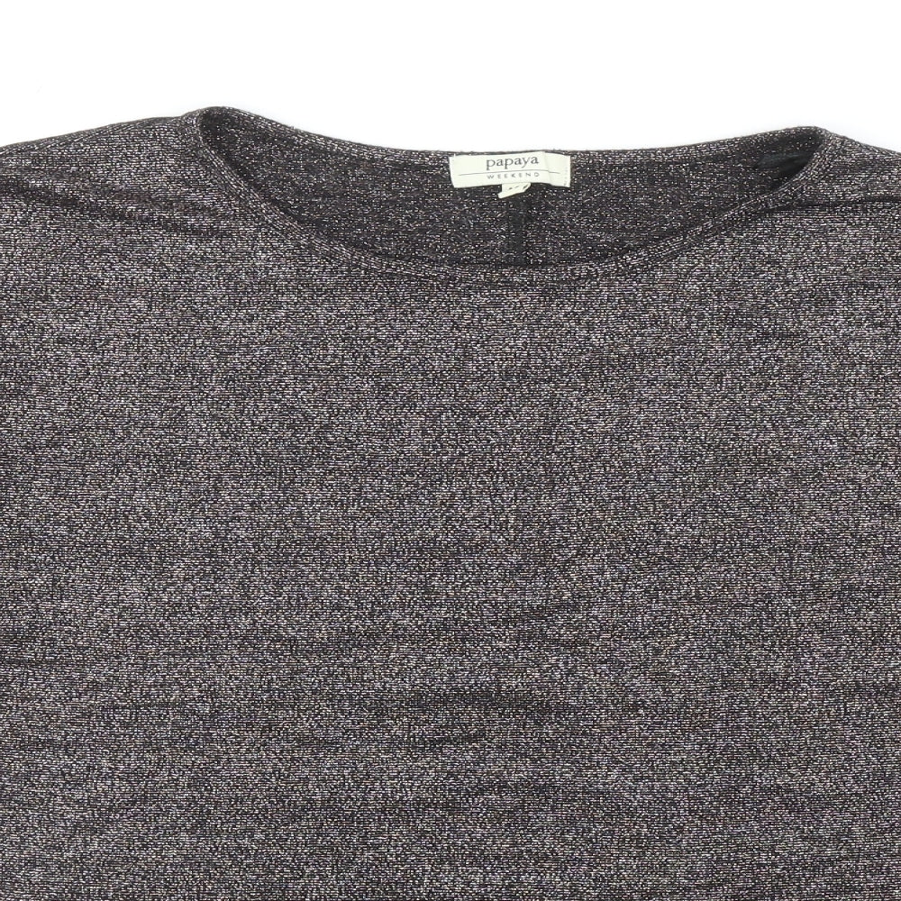 Papaya Womens Grey Viscose Basic T-Shirt Size M Boat Neck