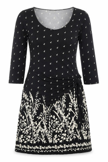 Studio Womens Black Floral Polyester A-Line Size S Scoop Neck Pullover
