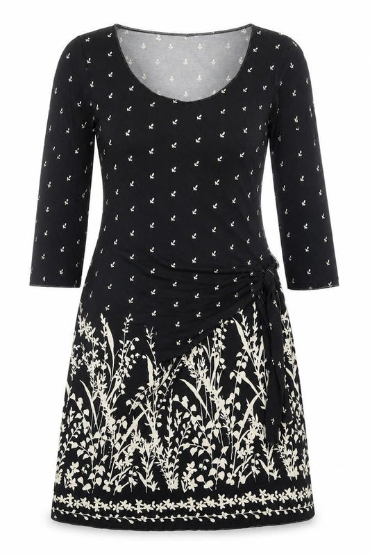 Studio Womens Black Floral Polyester A-Line Size S Scoop Neck Pullover