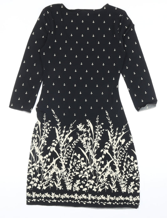 Studio Womens Black Floral Polyester A-Line Size S Scoop Neck Pullover