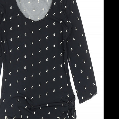 Studio Womens Black Floral Polyester A-Line Size S Scoop Neck Pullover