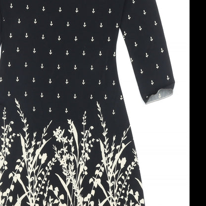 Studio Womens Black Floral Polyester A-Line Size S Scoop Neck Pullover