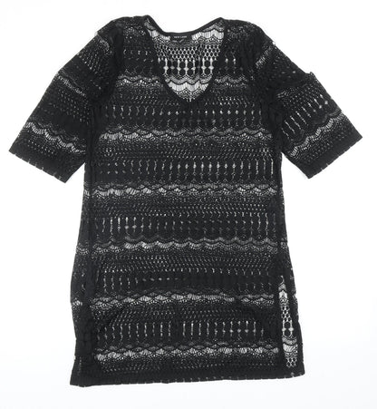 New Look Womens Black Geometric Polyester A-Line Size S V-Neck Pullover