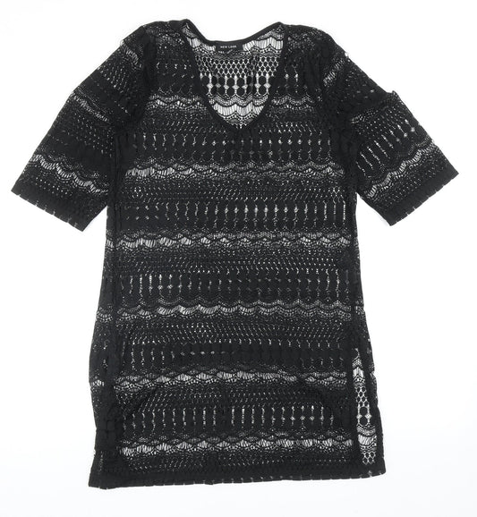 New Look Womens Black Geometric Polyester A-Line Size S V-Neck Pullover