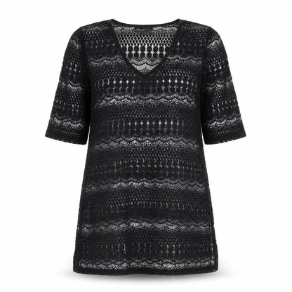 New Look Womens Black Geometric Polyester A-Line Size S V-Neck Pullover