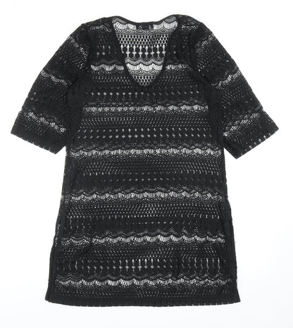 New Look Womens Black Geometric Polyester A-Line Size S V-Neck Pullover