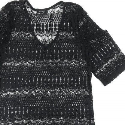 New Look Womens Black Geometric Polyester A-Line Size S V-Neck Pullover