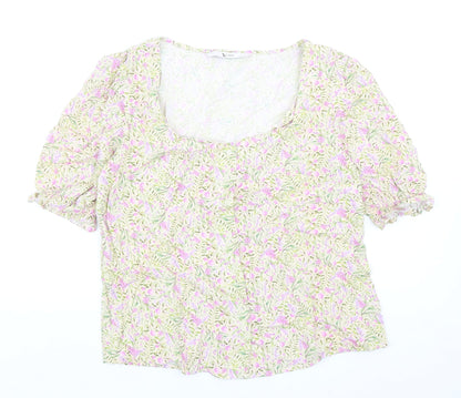 TU Womens Multicoloured Floral Viscose Basic Blouse Size 8 Square Neck