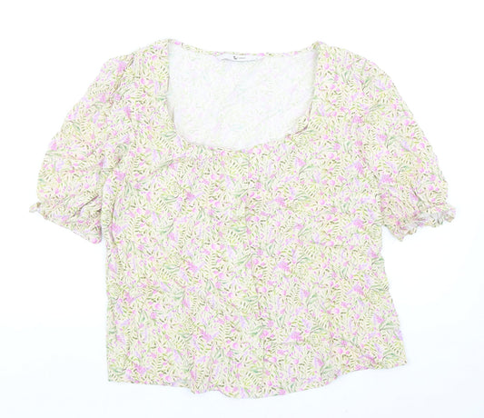 TU Womens Multicoloured Floral Viscose Basic Blouse Size 8 Square Neck