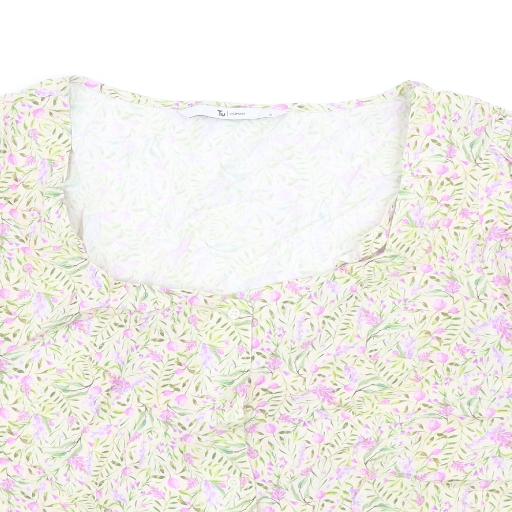 TU Womens Multicoloured Floral Viscose Basic Blouse Size 8 Square Neck
