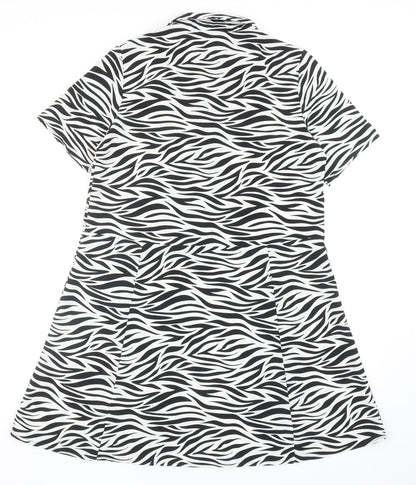 Monki Womens Black Animal Print Polyester Shirt Dress Size S Collared Button - Zebra Pattern