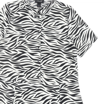 Monki Womens Black Animal Print Polyester Shirt Dress Size S Collared Button - Zebra Pattern