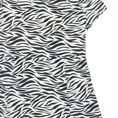 Monki Womens Black Animal Print Polyester Shirt Dress Size S Collared Button - Zebra Pattern