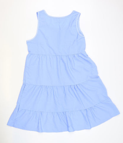 Preworn Womens Blue Polyester Tank Dress Size XL Scoop Neck Zip - Tiered